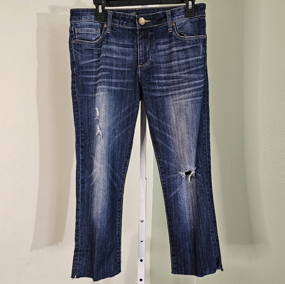 Kut from the Kloth Denim - Kut from the Kloth Reese Ankle Straight Leg Jeans Light Distress Dark Wash 6